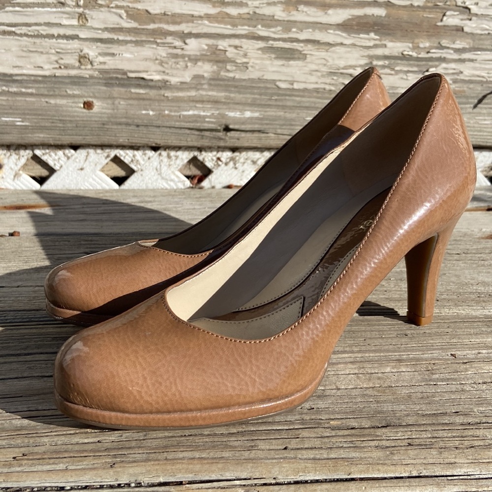 Naturalizer Lennox Shiny Tan Patent Leather High Heel Pumps Shoes Women's Size 6